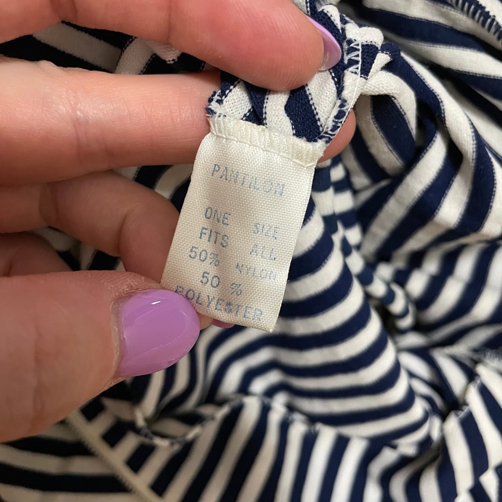 VTG 70s Pant-Lon Striped Sleeveless Bodysuit Navy White Turtleneck Talon Zip OS - Picture 4 of 5